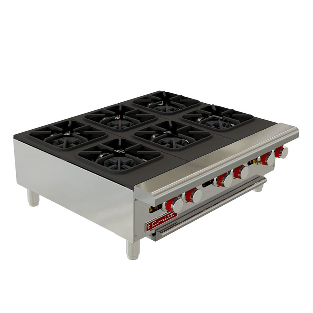 Parrilla CORIAT PCV-6 DE MESA MASTER PREMIUM a Gas de 6 Quemadores octagonales sólidos en hierro fundido.