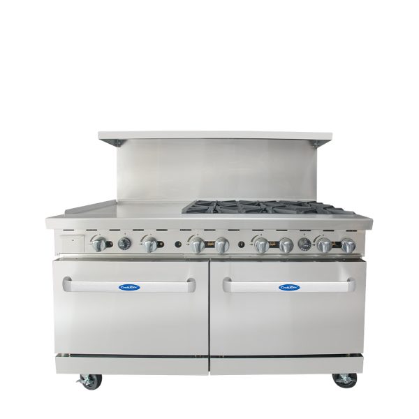 Estufa 6 Quemadores y Plancha 24" Izquierda con Horno a Gas AGR-24G6B CookRite